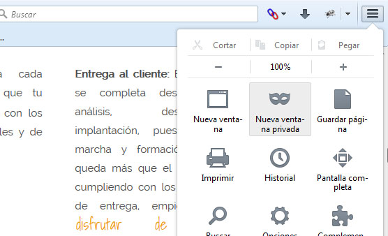 Nueva ventana privada en Firefox